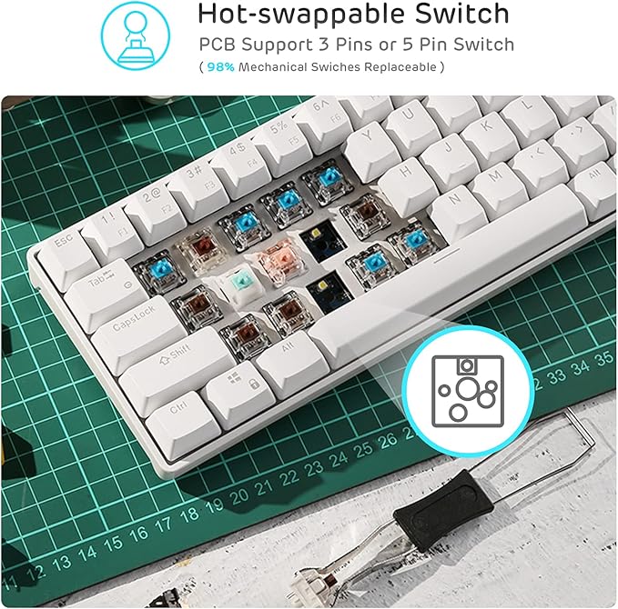 RK ROYAL KLUDGE RK68 Wireless Hot Swappable 65% Mechanical Keyboard, 68 Keys Compact BT5.0 Gaming Keyboard with Stand-Alone Arrow/Control Keys, Quiet Red Switch