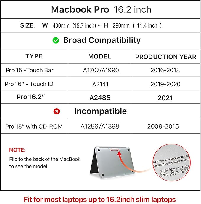 Top Grain Leather 16.2" Slim PC Sleeve Case, Solid Vintage Design, Handmade, Compatible with MacBook Pro 16.2" A2485 M1 Max 15" Touch Bar A2141 A1707 Pro 16" Touch ID A1990, Brown 16.2 Inch