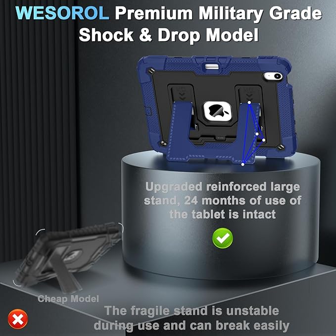for iPad Air 11 Inch M4 (2026) /M3 (2025) /M2 (2024) iPad Air 5th/4th Generation Case 10.9 Inch (2022/2020),Military Grade Shockproof iPad Air Case 11 Inch with Pencil Holder, Navy Black