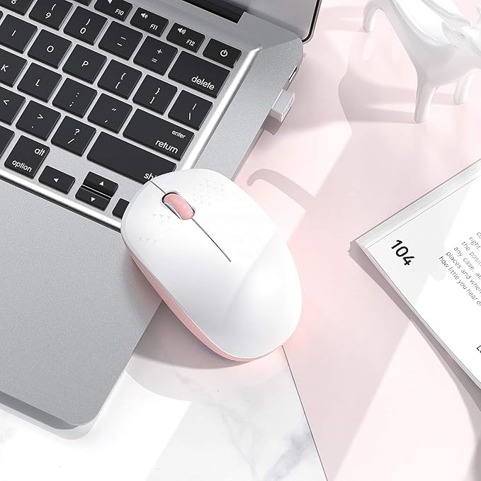 seenda Wireless Mouse for Laptop, 2.4G Noiseless Mouse with USB Receiver - Optical Tracking Portable Computer Mice for Chromebook, PC, Tablet, Windows System, 24 Months Battery Life - Pink & White