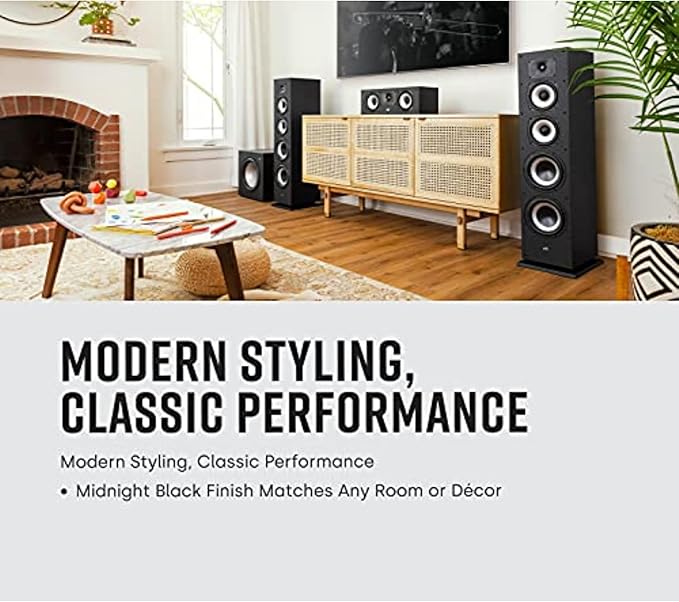 Polk Monitor XT70 Large Tower Speaker, Home Stereo Speakers, Hi-Res Audio, Dolby Atmos & DTS:X Compatible, 1" Tweeter, (2) 6.5" Balanced Woofers, (2) 8" Passive Radiators (Single, Midnight Black)