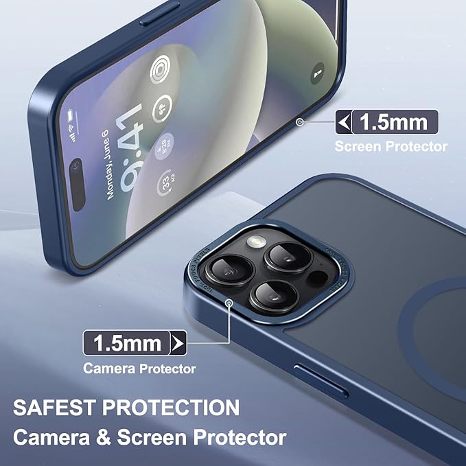 Newfuture Upgraded Magnetic for iPhone 15 Pro Max Case [Compatible with Magsafe] [Mil-Grade Protection], Pocket-Friendly, Slim Translucent Phone Case Cover for iPhone 15 Pro Max 6.7", Navy Blue