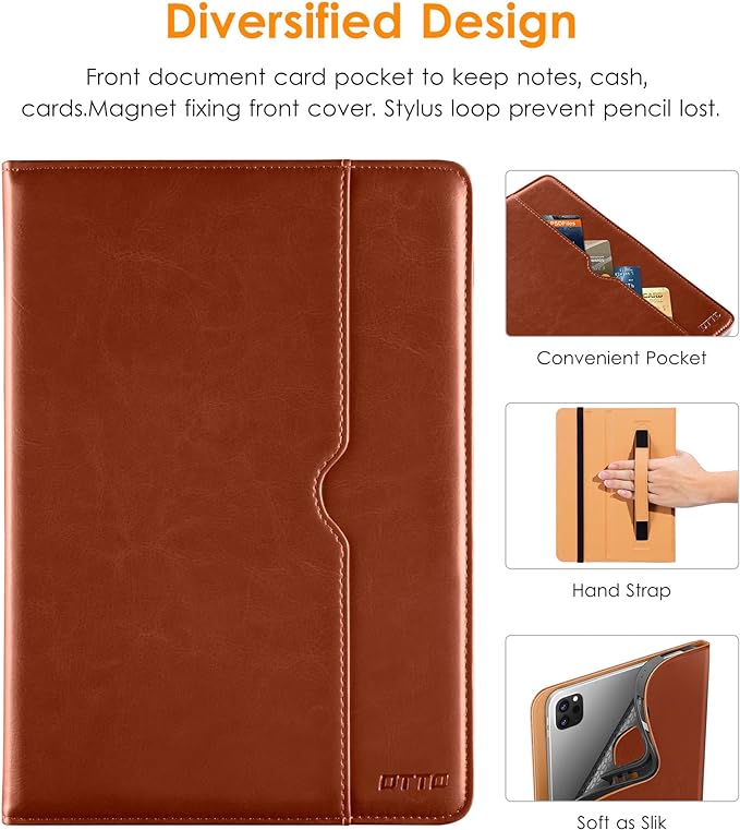 DTTO for iPad Pro 12.9 6th / 5th / 4th / 3rd Generation Case 2022/2021/2020/2018, Premium Leather Folio Stand Cover with Built-in Apple Pencil Holder -Auto Wake/Sleep and Multi Viewing Angles,Brown