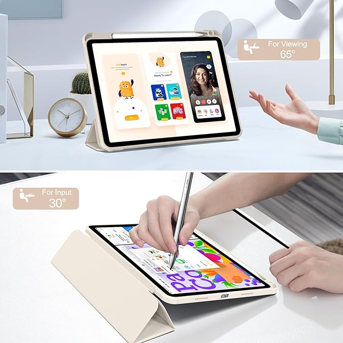 JKSML Case for iPad Pro 11 Inch 4th/3rd/2nd Generation 2022/2021/2020, Transparent Protective Cover with Right Side Pencil Holder, Supports Pencil 2 Charging, Cream White
