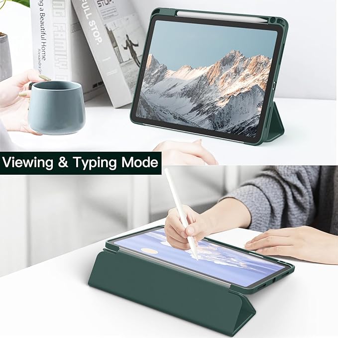 JETech Case ONLY for iPad Pro 11 Inch (2022/2021/2020/2018) with Pencil Holder, Clear Transparent Back Shell Slim Stand Shockproof Tablet Cover, Auto Wake/Sleep (Misty Blue)