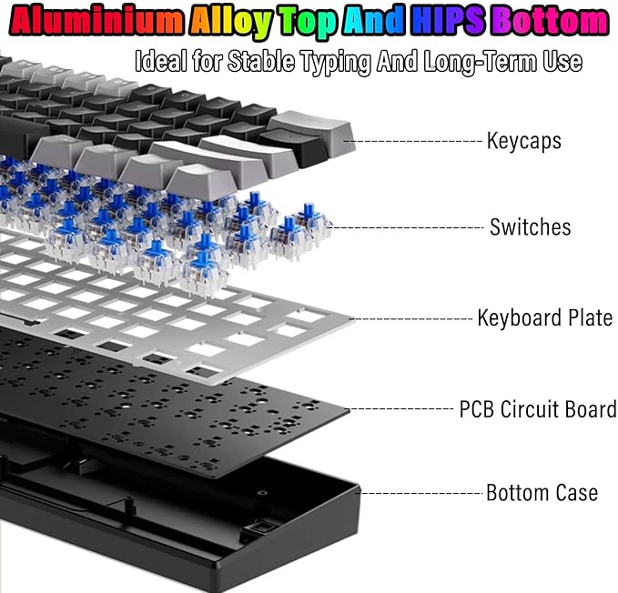 60% Compact Small Wired Portable Mechanical Keyboard,22 RGB Backlit,Blue Switch,CNC Aluminum,Hot Swappable Socket,PBT wear-Resistant keycaps,Ideal for Travel/Gaming/Typing/PC Computer/Mac/Laptop