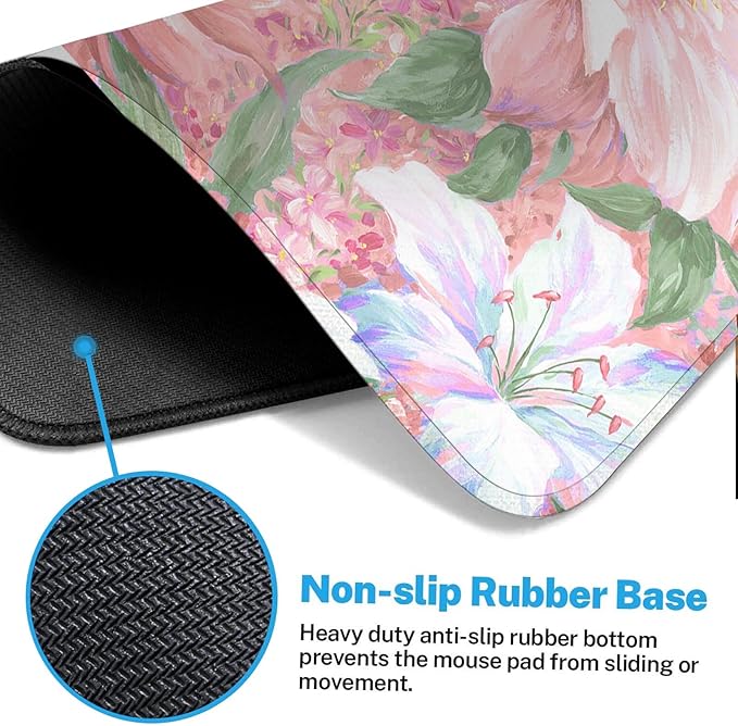 Britimes Large Gaming Mouse Pad Pink Watercolor Hand Painted Peony Flower Non-Slip Desk Pad Keyboard and Mouse Desk Mat for Gamer, Office & Home, 31.5 x 15.7 in