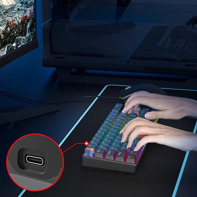 60% Mechanical Gaming Keyboard - RGB, Red Switch, Wired, Compact, 61 Keys for Windows, PS4/5, Xbox