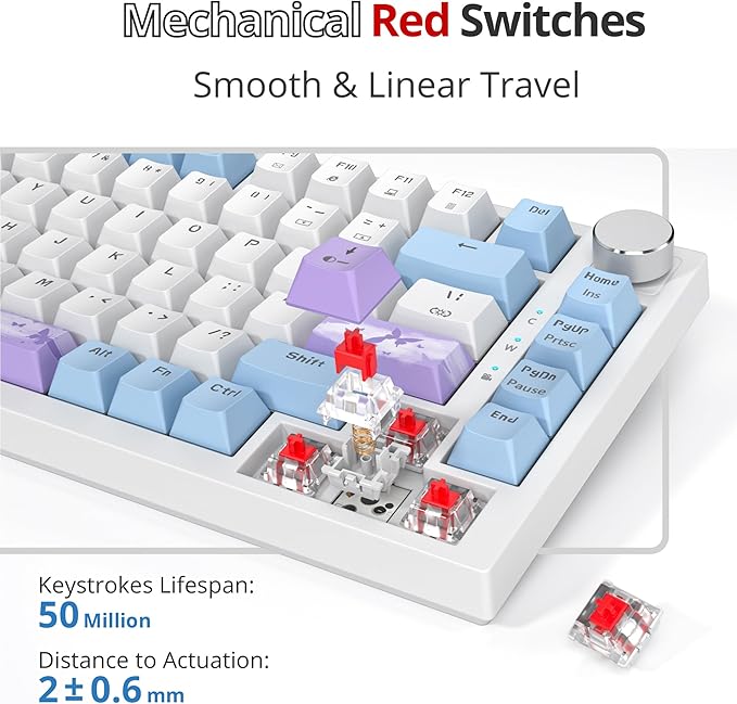 Fogruaden Wired Gaming Keyboard 75 Percent, Hot Swappable, Gasket Mount Creamy Mechanical Keyboard with Knob, Linear Red Switch, RGB Backlit, Sound Absorbing Pads, NKRO Compact TKL Custom Keyboard