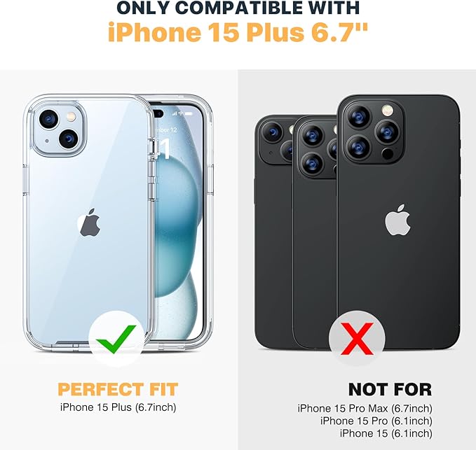 Diaclara Designed for iPhone 15 Plus Case 6.7'', Full Body Rugged Case w/Built-in Touch Sensitive Anti-Scratch Screen Protector+9H Glass Camera Lens Protector, Clear