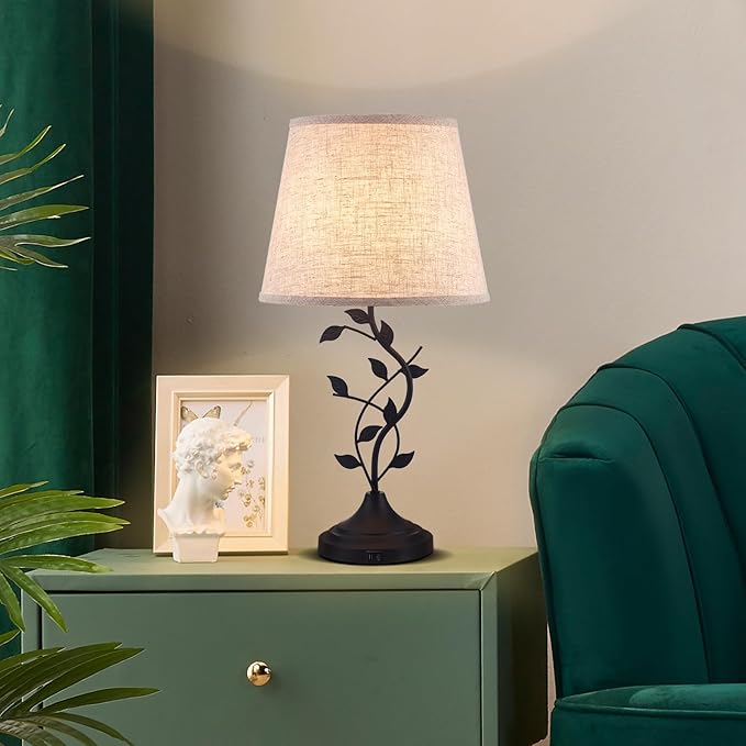 Kakanuo Table Lamp for Bedside, Lamp for Living Room with USB-A and USB-C Charging Ports, Traditional Tall Bedroom Lamp for End Table