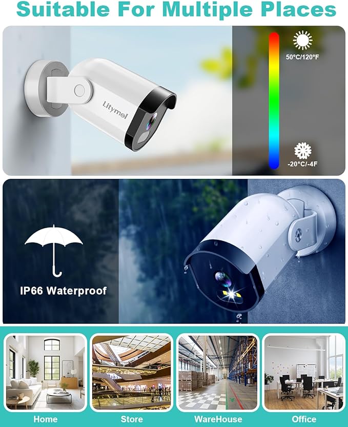 LITYMOL Home Security Camera System, 3K/5MP Wired 4-Cam Kit with AI Human/Vehicle Detection, Color Night Vision, 2-Way Audio, 4K 8CH NVR with 2TB HDD for 24/7 Recording, Remote Access, No Monthly Fee