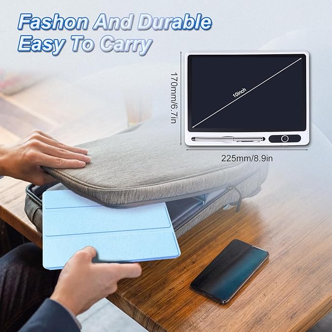 10 Inch LCD Writing Tablet with PU Protective Cover Electronic Writing Notebook Erasable Drawing Pad for Taking Notes Drafting Leaving Message (Blue)