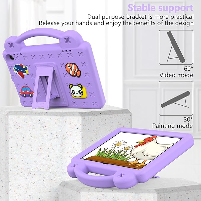 AKABEILA Compatible with Amazon Fire HD 8/HD 8 Plus (2020/2022)/Fire HD 8 2024 Tablet Case, Kids Lightweight Shockproof Protective Case with Shoulder Strap & Stand Handle Light Purple