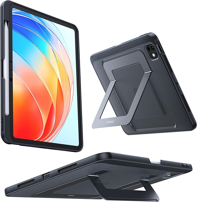 TORRAS Ostand K1 Guardian for iPad Pro 11 inch Case M5 2025 & 2024 M4, Ultra Stable Stand, Multiple Adjustable Viewing Angles, Slim Protective Kickstand iPad Pro 11 Case with Pencil Holder, Black