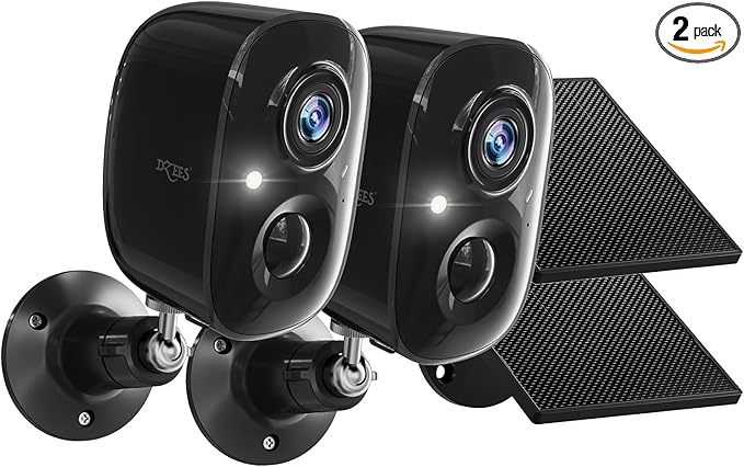Dzees Solar Cameras for Home Security, 2K Home Security Camera System, Indoor/Outdoor Surveillance, Spotlight & Siren, PIR/AI Detection, Color Night Vision, Cloud/SD Storage,2.4GHz Wi-Fi,IP66, 2 Pack