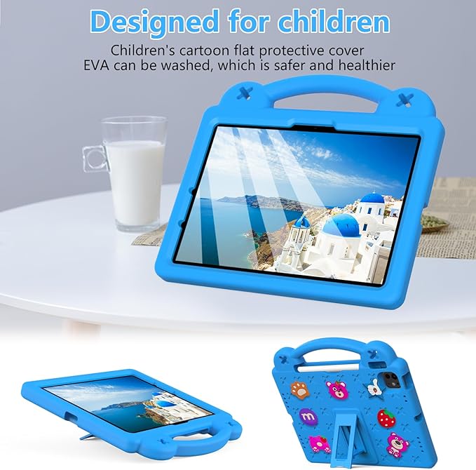 Dteck for iPad Air 6th Gen, iPad Pro 11 Inch Case - 2024 Shockproof Rugged Lightweight Convertible Stand with Handles, Kids Friendly - Sky Blue