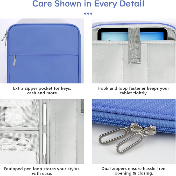 Dadanism 9-11 Inch Tablet Sleeve Padded Carrying Case for iPad (A16) 11th Gen 11", iPad 10th Gen 10.9", iPad Air M4/Pro M5 11", iPad Air 5/4, iPad 9/8/7th Gen, Galaxy Tab A11+ Plus 11", Periwinkle