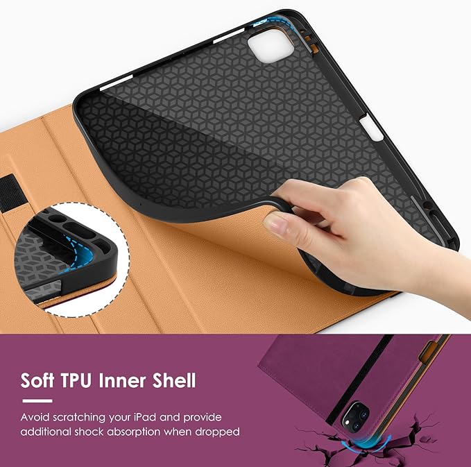 VIKESI Case for iPad Air 13 inch (M4) 2026 / (M3) 2025 / (M2) 2024,Premium Leather Folio,Apple Pencil Holder,Auto Sleep/Wake,Stand Cover - Purple