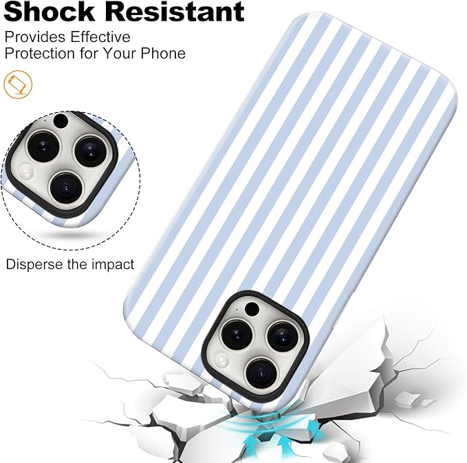 Magnetic for iPhone 12 Pro Max Case Cute Stripes Phone Case, Shockproof Slim TPU and Hard PC Protective Phone Cover Compatible with MagSafe Designed for Women Girls, Blue and White