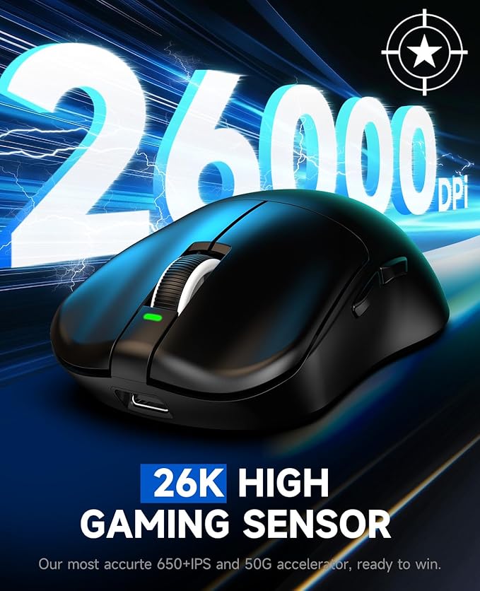 VGN Dragonfly F1 MOBA Wireless Gaming Mouse, 55g Ultralight, PAW3395 26K DPI Optical Sensor, Optimized Tactile Click Feel, Anti-Slip Silver Coating Grip, 4000Hz Polling Supported, Esports Mouse, Black
