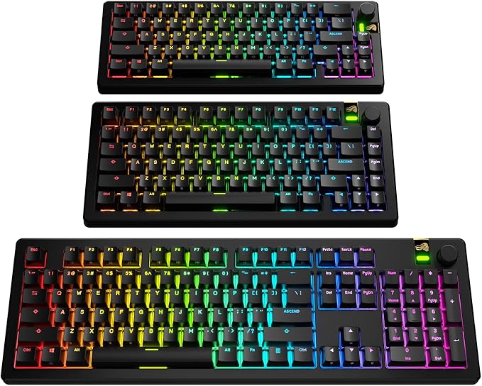 Glorious Gaming - GPBT Backlit Keycaps (Black) Translucent Shine Through Legends, Fits 100%, 75% 65% 60% Custom Mechanical Gaming Keyboards, Fits ANSI, ISO, Windows & macOS, English (US)