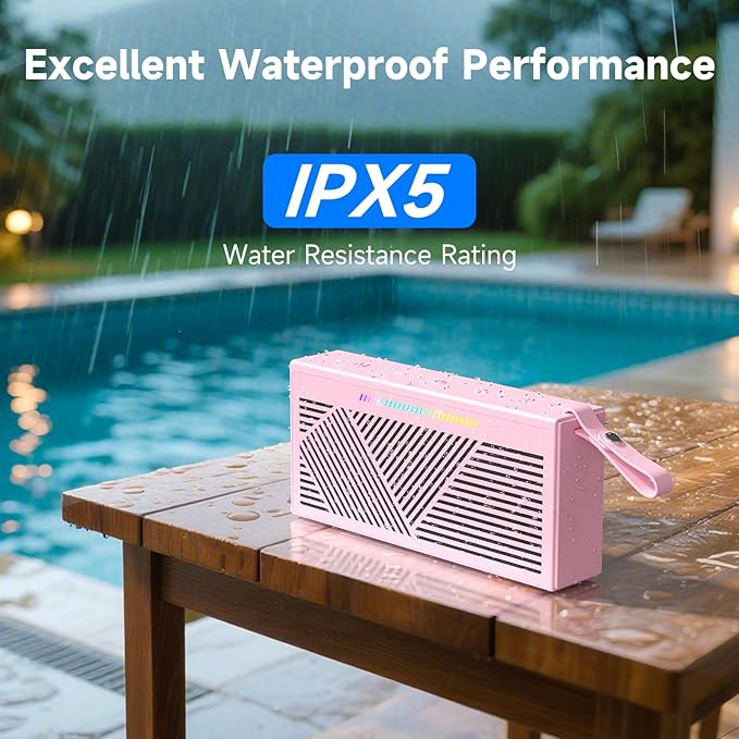 HOTTABLET Bluetooth Speaker Wireless Portable IPX5 Waterproof for Home Party Outdoor Beach, Pink