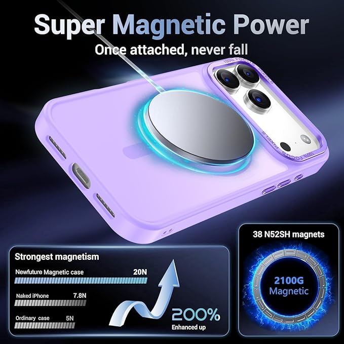 Newfuture Magnetic for iPhone 17 Pro Max Case [Compatible with Magsafe] [Military Grade Drop Protection] Translucent Matte Anti-Scratch Shockproof Protective Phone Cover 6.9 Inch, Lilac Purple