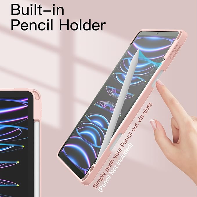 JETech Case ONLY for iPad Pro 11 Inch (2022/2021/2020/2018) with Pencil Holder, Clear Transparent Back Shell Slim Stand Shockproof Tablet Cover, Auto Wake/Sleep (Rose Gold)
