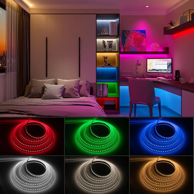 BTF-LIGHTING Highest Density RGBCCT 5 Colors in 1 LED 5050SMD RGB+ Tunable Color Temperature 2700K-6500K 16.4ft 112LEDs/m DC24V Multi-Colored IP65 12mm Width White LED Tape(No Adapter or Controller)