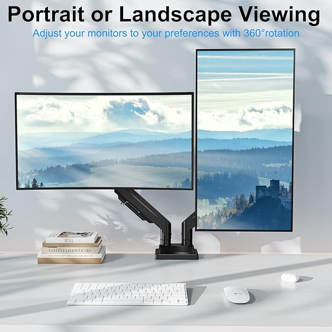 Dual Monitor Mount for Screens up to 43", Heavy Duty Ultrawide Dual Monitor Arm Holds 2.2-33lbs Each, Premium Gas Spring Adjustable Computer Monitor Stand for 2 Monitors, VESA Desk Mount