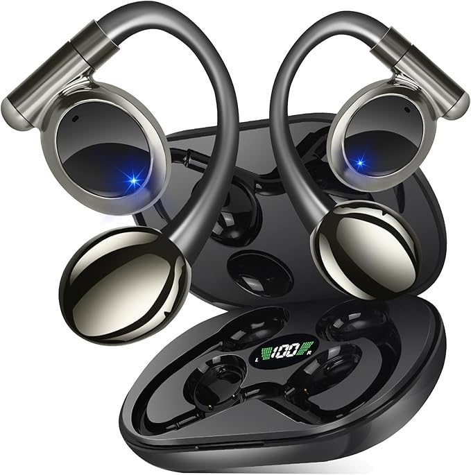 Open Earbuds True Wireless Bluetooth Earphones with Microphone, Bluetooth 5.4 Over Ear Earbuds with Earhook, 40H Playtime Ear Buds, Open Earphones Fit Sport, Running, Workout