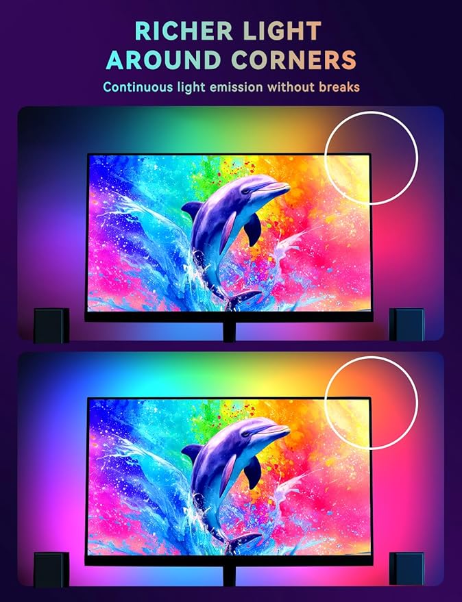 Soleil X6 LED Monitor Backlight for PC & Mac, Strip Light Sync to 24″-34″ Screens, Ambient Lighting for Games/Movies/Music, Dual USB Ports, Software Control with Built-in AI Function (For 34″ Monitor)