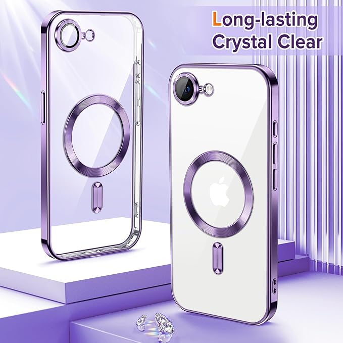 Hython Magnetic Clear for iPhone 17e Case with Camera Lens Protector [Compatible with MagSafe] Luxury Plating Edge Slim Soft TPU Cover Protective Phone Case for iPhone 17e 6.1", Deep Purple