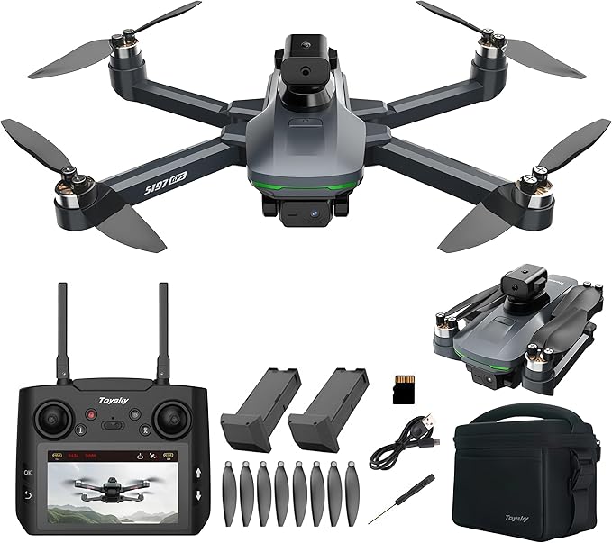 GPS Drone with 4K Dual Camera for Adults, FPV RC Quadcopter with 4.5" Large Screen Remote Control, Brushless Motor, Auto Return Home, Follow Me, 2 Batteries and Carrying Case