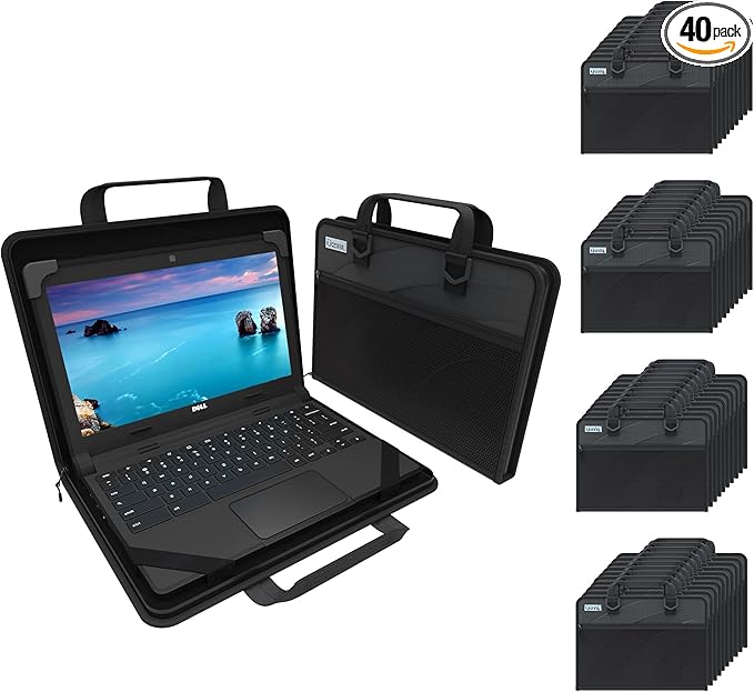 UZBL 13-14 Inch Zip Lite Always-on Chromebook Protective Hard Case with Accessory Pouch & Shoulder Strap (40 Pack)