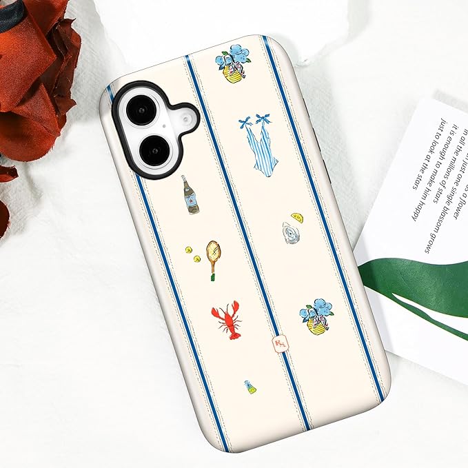 Magnetic for iPhone 16 Case Cute Frog Stripes Phone Case, Summer Shockproof Slim TPU and Hard PC Protective Phone Cover Compatible with MagSafe Designed for Women Girls