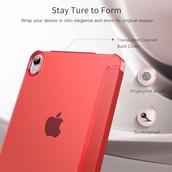 MoKo for iPad mini 7 (A17 Pro) Generation Case 2024, iPad mini 6 Case 2021, 8.3-inch Slim Lightweight Protective Hard Back PC Shell Stand Cover Support Touch ID, Auto Wake/Sleep, Cherry Tomatoes Red