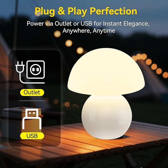 Remote Control Mushroom Lamp with Timer – 3-Color Dimmable Bedside Light, Ceramic Base & Glass Shade, Modern Decorative Night Lamp for Bedroom, Living Room, and Home Office (Sunset Orange)