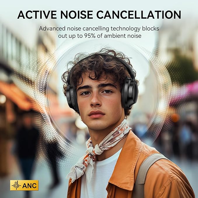 TECKNET Noise Cancelling Headphones Wireless & Wired, 70H Playtime Bluetooth Headphones Wireless Over Ear Built-in Mic, 3.5mm Cable Dual Connection Foldable Headset Comfort for Home Office Travel
