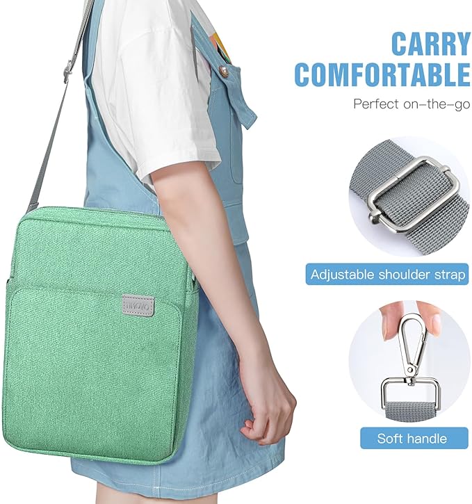 TiMOVO 9-11 Inch Tablet Sleeve Bag with Shoulder Strap for iPad 11-inch A16 2025, iPad 10th Gen. 10.9"/10.2", Galaxy Tab A9+/A11Plus 11", Bodhi Green