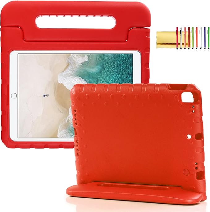 Kids Case for iPad 9th/8th/7th Generation (2021/2020/2019), iPad 10.2" Shockproof Case, Techcircle Handle Stand Lightweight EVA Foam Bumper Protective Rugged Drop Protection Child Proof Cover, Red