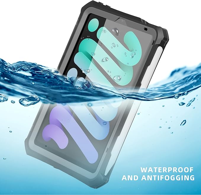 Waterproof Case Compatible with iPad mini 7&6 6th Generation 8.3 Inch, Full Body Heavy Duty Protection with Built-in Screen Protector, Pencil Holder, Strap, Shockproof Tablet Case