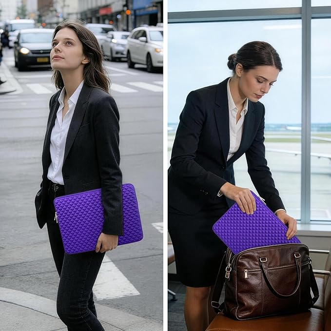 RAINYEAR 11 Inch Laptop Sleeve Diamond Foam Shock Resistant Neoprene Case Fluffy Lining Carrying Bag Compatible with 11.6'' MacBook Air Surface MacBook Neo A18 for 11" Computer Notebook (Purple)
