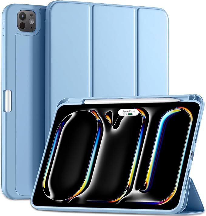 Kidopire New Compatible with iPad Pro 11 Inch Case (M4 2024/M5 2025) with Pencil Holder, Smart Cover with Protective Trifold Stand & Soft TPU Back, Auto Wake/Sleep, Support Pencil Pro, Blue