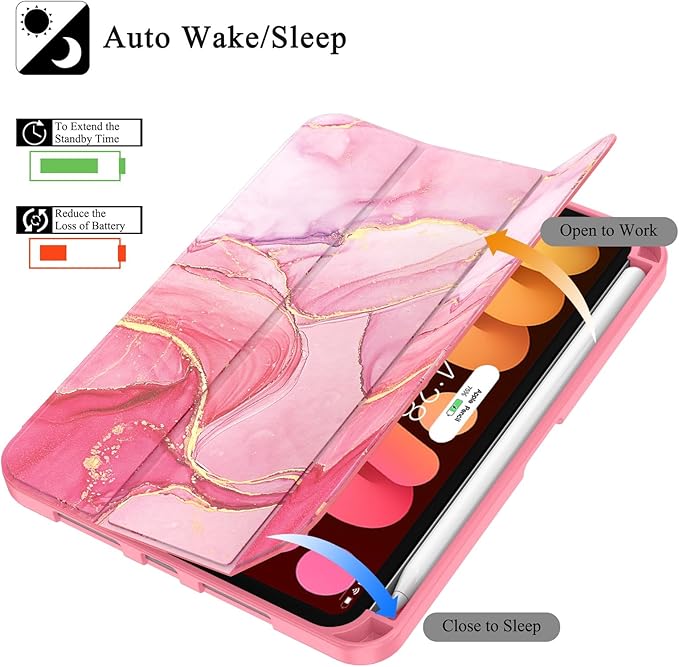 Soke Case for iPad mini 7(A17 Pro) 2024/iPad Mini 6 2021 8.3 inch with Pencil Holder-[Pencil Charging + Auto Wake/Sleep], Soft TPU Back Cover for iPad mini 7th/6th Generation(Watermelon Marble)