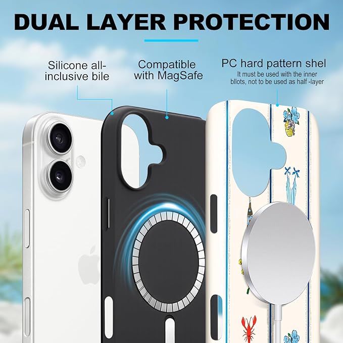 Magnetic for iPhone 17 Case Cute Frog Stripes Phone Case, Summer Shockproof Slim TPU and Hard PC Protective Phone Cover Compatible with MagSafe Designed for Women Girls
