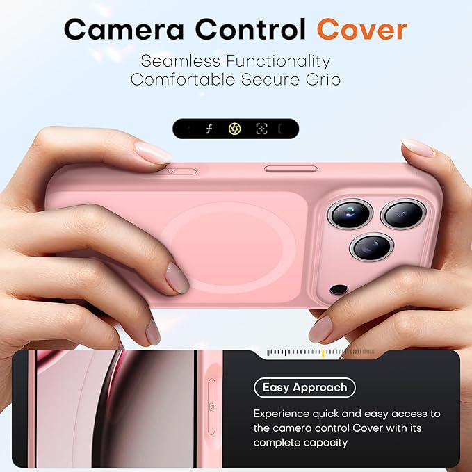 TAURI for iPhone 17 Pro Max Case, Compatible with MagSafe, (Full Camera Protection) Camera Control Cover Solid-Color Matte Magnetic 17 Pro Max Phone Case, Pink