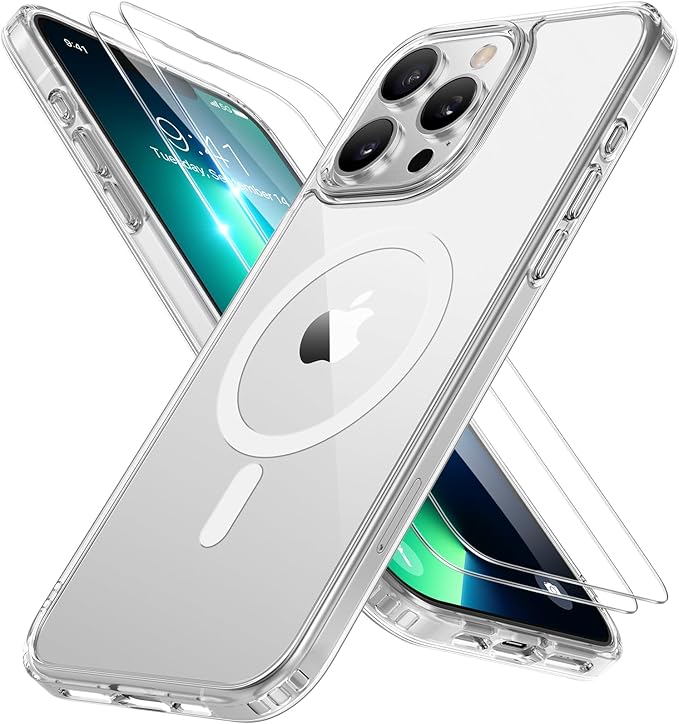 Miracase Magnetic for iPhone 13 Pro Max Case 6.7 inch (Compatible with MagSafe)（with 2X Screen Protectors） Military-Grade Protection, Anti-Fingerprint Translucent Matte Phone Case Cover, Clear