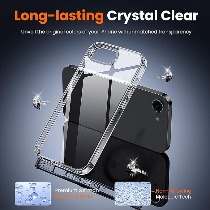 toushion 3 in 1 for iPhone 16E Case Clear/iPhone 17E Case [Yellowing-Resistant Acrylic Back] Screen Protector *2, Shockproof for iPhone 16e & 17e Case 6.1 inch Clear